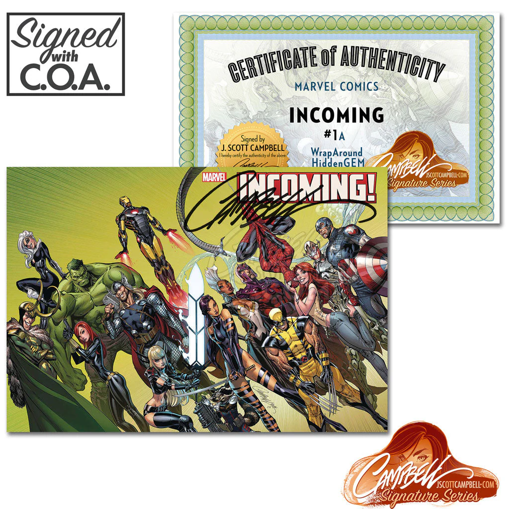 Incoming #1 INCENTIVE 1:100 Wraparound HIDDEN GEM J. Scott Campbell (2019) GREEN - Image 3
